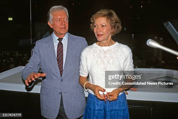 Former US President Jimmy Carter and former First Lady Rosalynn Carter at the Democratic National Convention, at the Omni Coliseum, Atlanta,...