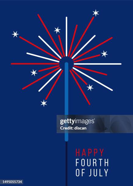 4th of july greeting card with sparkler. - happy 4th of july fireworks vector stock illustrations
