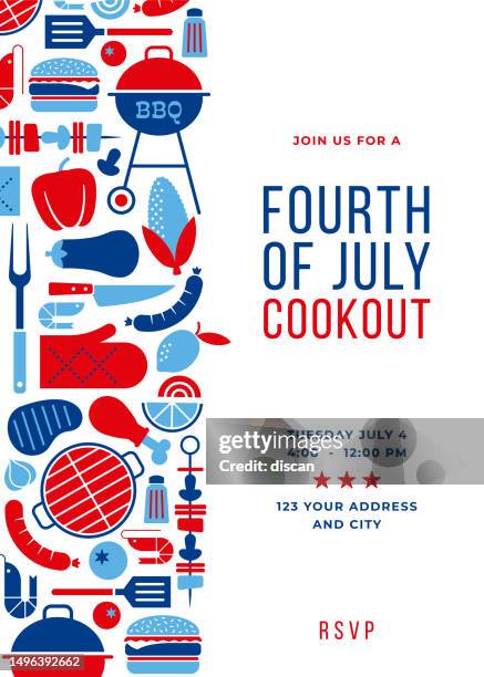 fourth of july bbq party invitation template. - 4th of july stock illustrations