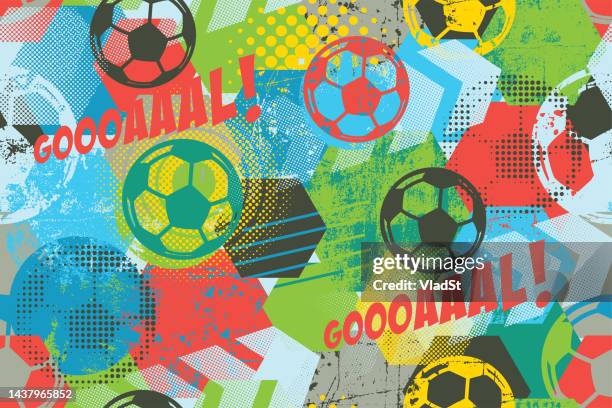 soccer ball score a goal grunge abstract seamless pattern sport background - football stock illustrations