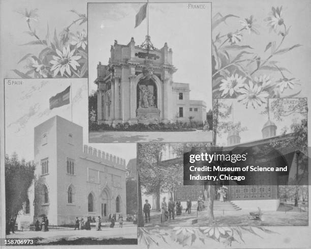 The Buildings of France, Spain and Turkey at the World's Columbian Exposition in Chicago, Illinois, 1893. This image was published in the 'Portfolio...
