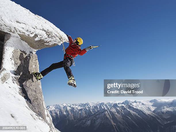 austria, tirol, mountaineer with ice pick ascending hintertux glacier - winter sport stock pictures, royalty-free photos & images