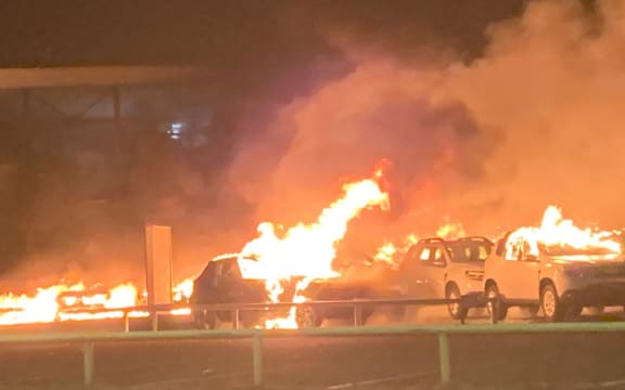 Cars on fire in New Caledonia during unrest.