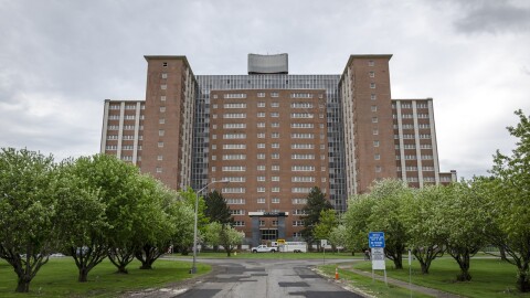  The 17-story Terrance Building looms over the development site off Elmwood Avenue in the city near the Brighton border. The old psychiatric center has been vacant for roughly three decades.
