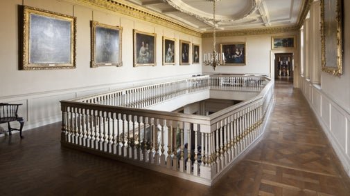 The Hall Gallery at Ham House, Surrey. This was the Great Dining Room until the floor was pierced sometime between 1698 and 1728.