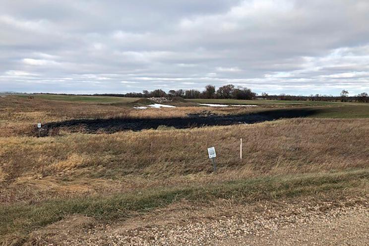 Affected land from a Keystone oil pipeline leak