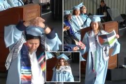 Anti-Israel Columbia University grads wear zip ties, rip diplomas on stage during commencement ceremony