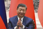 Chinese President Xi Jinping applauds during a signing ceremony at the Great Hall of the People in Beijing, China, on Thursday, May 16, 2024.