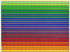 Rainbow colored painting with color-blocked horizontal stripes