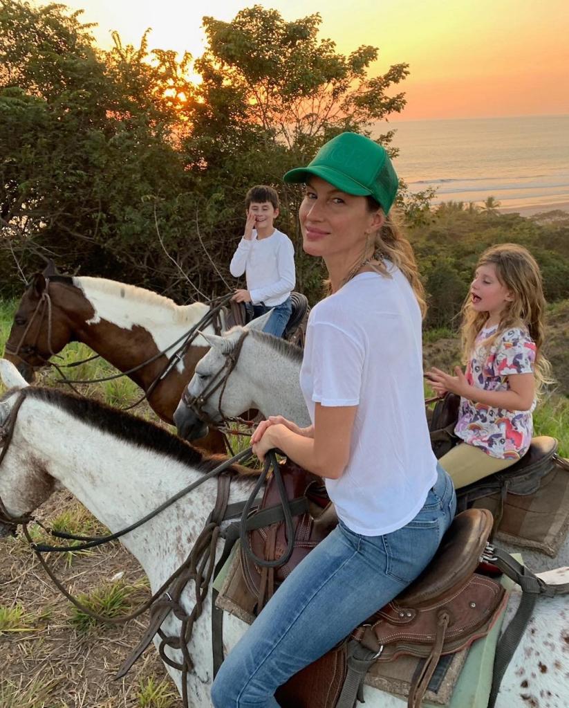 Gisele Bundchen riding horses with her kids