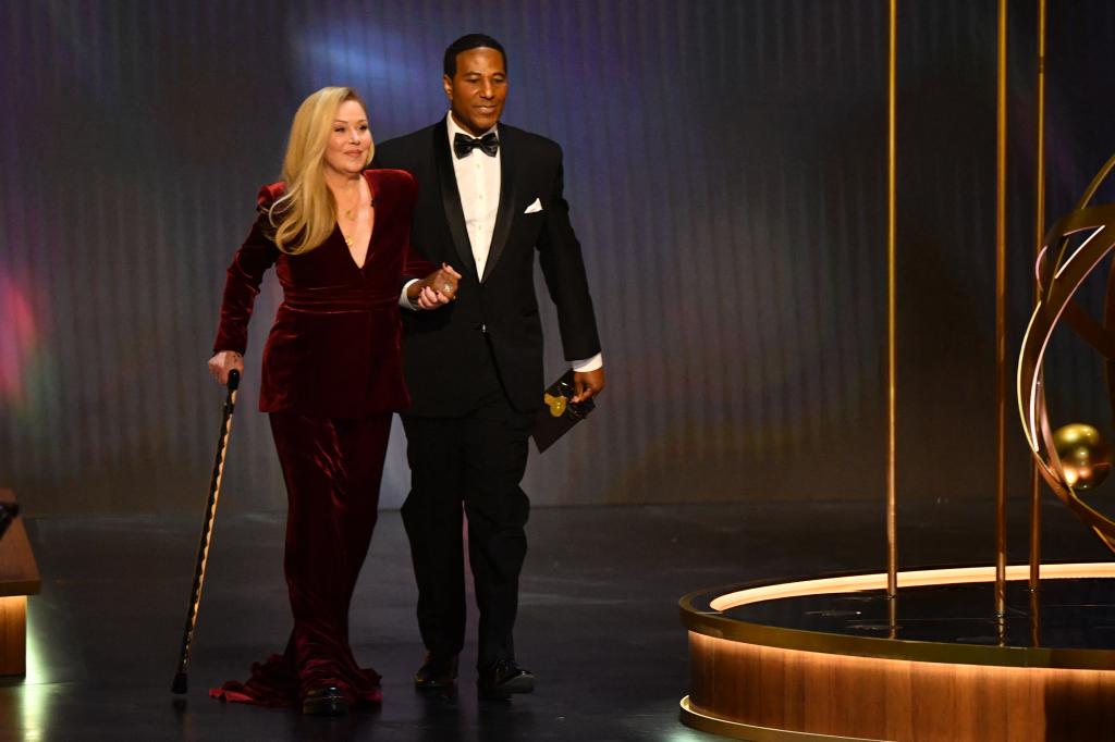 Christina Applegate walking on stage at the 2024 Emmys.