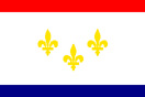
[image ALT: A flag consisting of a very wide horizontal band, about four-fifths the total height of the flag, on which are placed three fleurs de lys in a triangular pattern 2 and 1; and two thin contrasting bands, one above and one below. It is the flag of the City of New Orleans.]
			