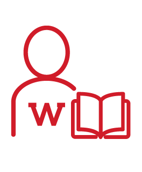 icon of a book and a person with W on their shirt