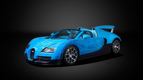 A front 3/4 view of the Bugatti Veyron Grand Sport Vitesse "Transformers"