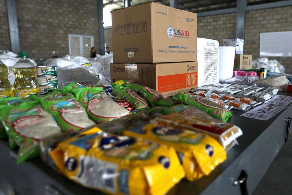 PHOTO: Humanitarian aid for Venezuela is seen at a warehouse at the Tienditas cross-border bridge between Colombia and Venezuela in Cucuta, Colombia, Feb. 18, 2019.