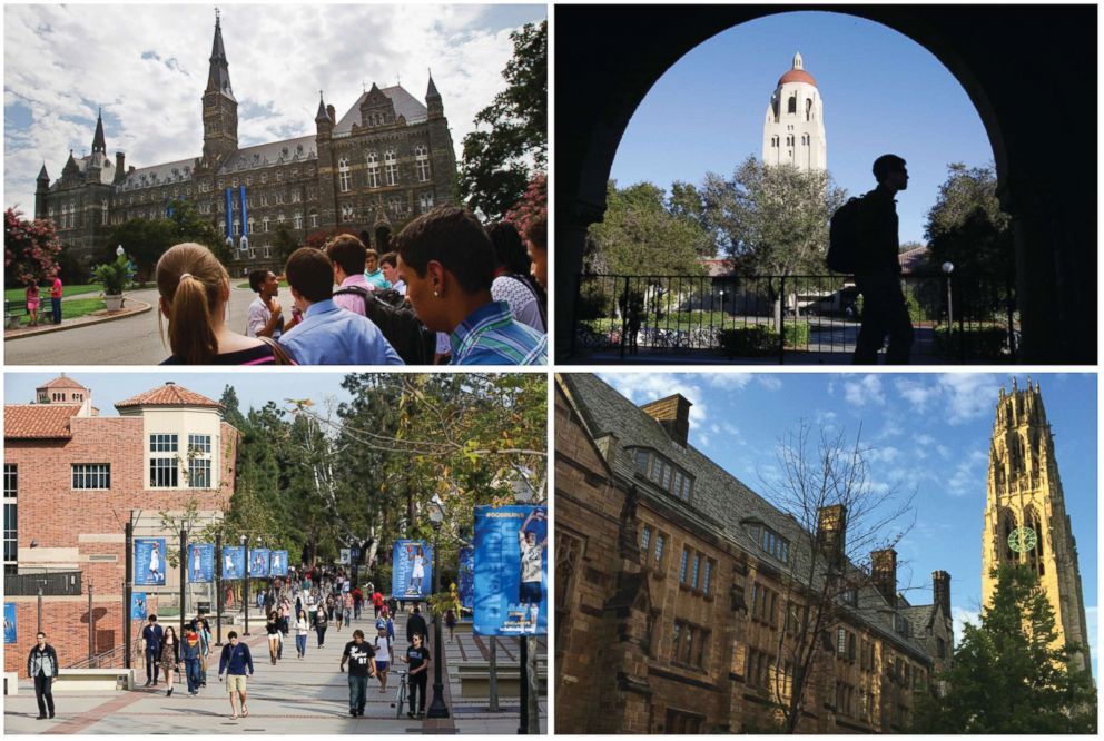 PHOTO: This combination of images shows college campuses, clockwise from top left, Georgetown University, Stanford University, Yale University, and University of California, Los Angeles.