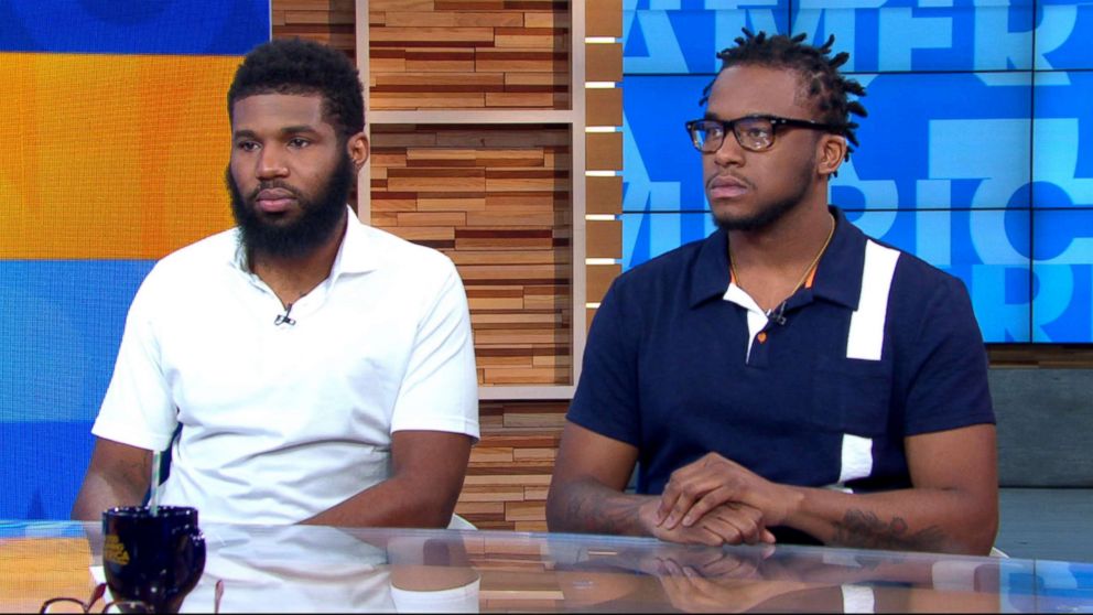 PHOTO: Rashon Nelson and Donte Robinson appear on "Good Morning America," April 19, 2018, to discuss their arrest at a Philadelphia Starbucks.