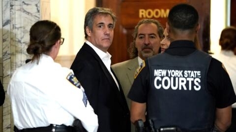 Donald Trump's former attorney Michael Cohen looks on at court during a break in the former president's fraud trial in New York on October 25, 2023.