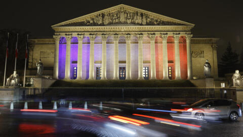 A view of the facade of the French National Assembly building, the Palais Bourbon in Paris.