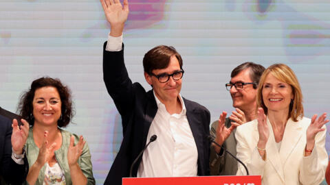 Socialist Party of Catalonia (PSC) candidate Salvador Illa gestures on the day of the Catalonia's regional election, in Barcelona, Spain May 12, 2024.