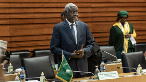 AU Commission chief Moussa Faki at a meeting at the AU headquarters in Addis Ababa, Ethiopia, on January 13, 2023.