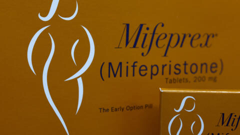 Packages of mifepristone on display at a family planning clinic in Rockville, Maryland.