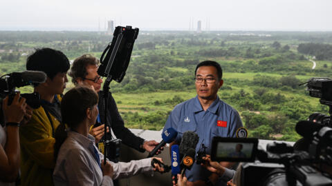 Ge Ping, deputy director of the China National Space Administration’s (CNSA) Lunar Exploration and Space Program, speaks to the media at the Wenchang Space Launch Centre in southern China's Hainan province on May 2, 2024.