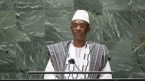 Le Premier ministre malien Choguel Maïga s'adressant à la 76e session de l'Assemblée générale des Nations unies au siège de l'ONU le 25 septembre 2021 à New York.