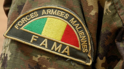 [Image d'illustration] Détail de l'insigne d'un membre de l'Armée malienne (Fama), à Anderamboukane, dans la région de Ménaka, le 22 mars 2019.