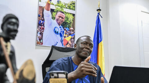 Chad's Prime Minister, former opponent who rallied to military power and running against the transitional president, Succes Masra, reacts as he addresses media at his residence in N'Djamena on 8 May, 2024, two days after the country's presidential election.