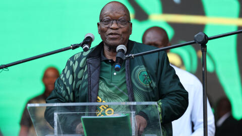 Former South African President and leader of the newly formed uMkhonto weSizwe (MK) Party, Jacob Zuma, addresses supporters in Soweto on 18 May, 2024.