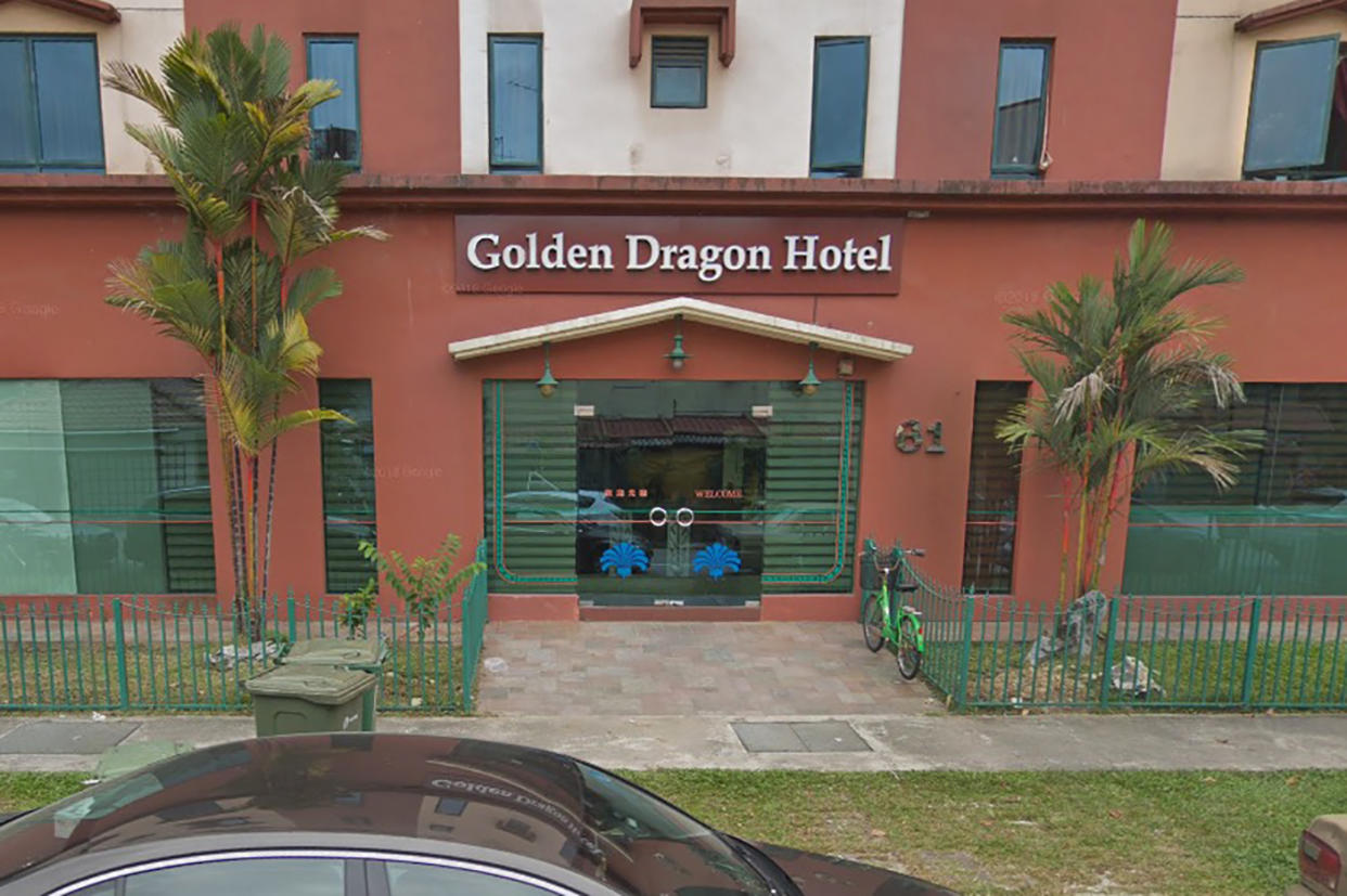 Yahoo News Singapore understands that the incident took place at the Golden Dragon Hotel along Westerhout Road. (PHOTO: Google Street View)