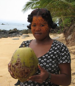A chef wearing avocado sunscreen holds a sweet nui vai coconut. The photo was taken in the Masoala Peninsula of Madagascar by plant biologist Bee Gunn while she was collecting coconut leaf tissue for DNA analysis.The DNA of the Madagascar coconuts turned out to be particularly interesting, preserving, as it did, news of the arrival of ancient Austronesians at the island off Africa.