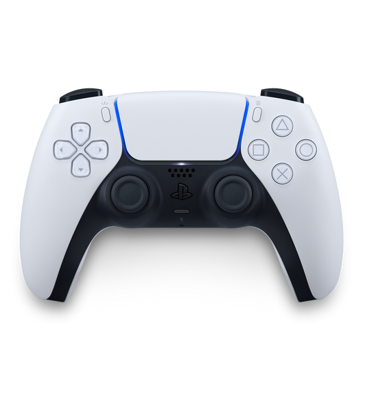 A Sony PlayStation intuitív érintés- és mozgásvezérléssel rendelkező DualSense vezeték nélküli kontrollerjének eleje.