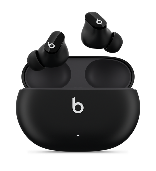Beats Studio Buds True Wireless zajszűrős fülhallgató fekete színben, Beats-emblémával, alatta a praktikus töltőtok.