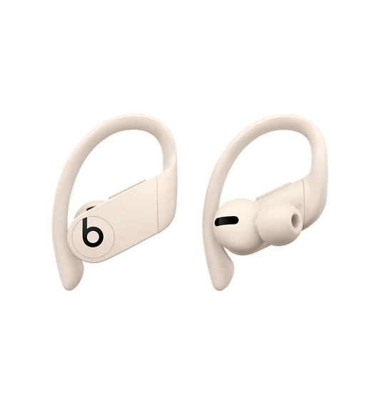 Powerbeats Pro True Wireless fülhallgató elefántcsontszínben, állítható, biztonságos fülhorgokkal, amelyek a számos fülharanggal testreszabhatók a maximális kényelem érdekében.