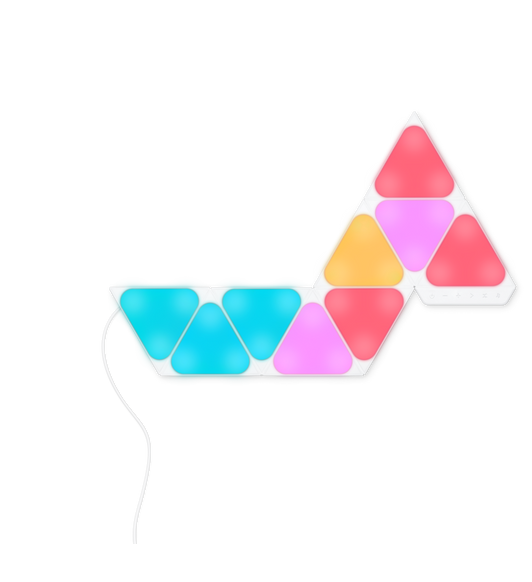 The Nanoleaf Shapes Starter Kit comes with 9 Mini Triangle Panels to create your own multi-colored, wall-mounted accent lighting.