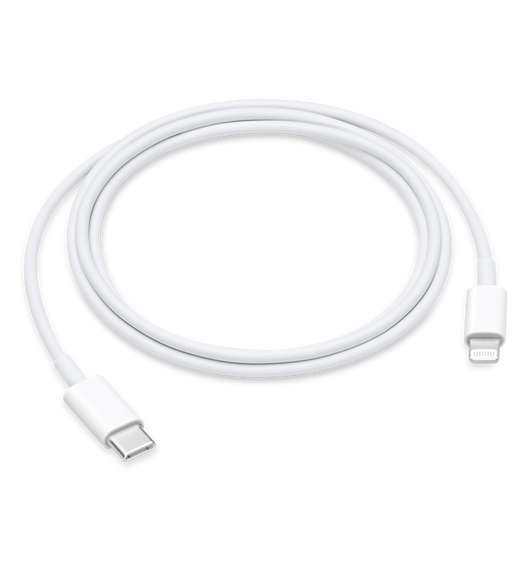 El cable de USB-C a Lightning de 1 metro conecta un dispositivo con conector Lightning a USB-C o Thunderbolt 3 (USB-C) de la Mac para sincronizar y cargar.