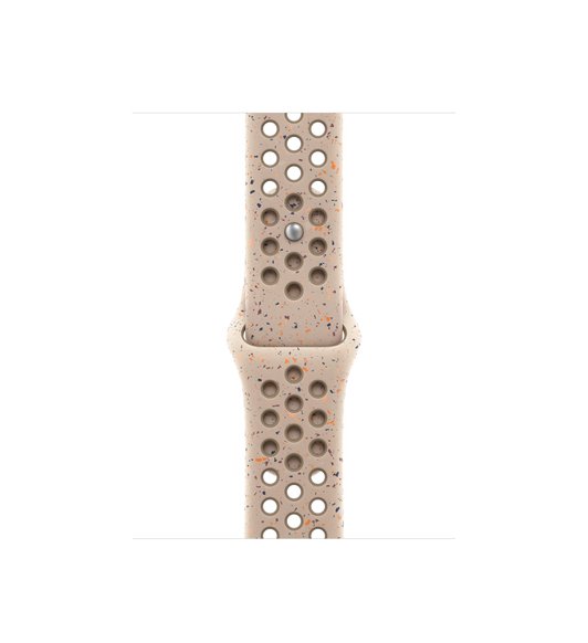 Correa deportiva Nike color piedra del desierto (café claro), hecha de fluoroelastómero suave con cierre de encastre y perforaciones para brindar una mejor ventilación