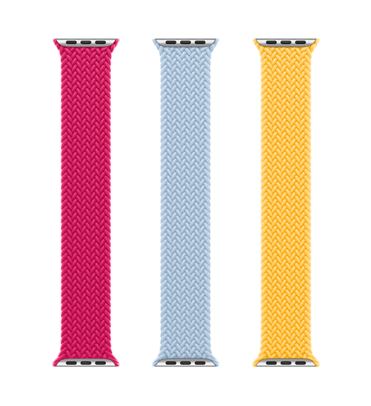 Vòng Bện Solo Màu Đỏ Mâm Xôi (màu hồng), Màu Xanh Dương Nhạt và Màu Nắng (màu vàng), với chất liệu sợi bện silicon và polyester không có móc cài hoặc khóa