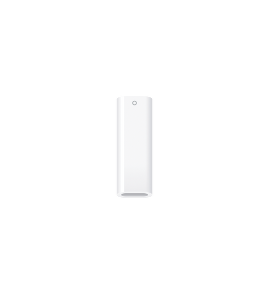 Front view of white adapter, USB-C slot at the bottom, with opening to connect Apple Pencil (1st generation) at the top.