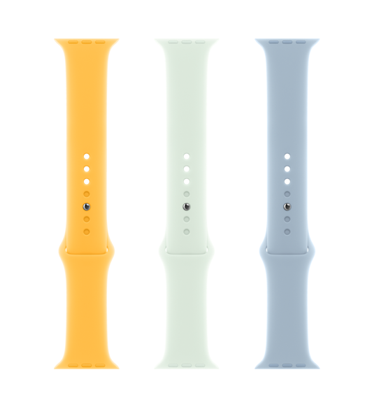 Dây Đeo Thể Thao Màu Nắng (màu vàng), Màu Bạc Hà Nhạt (màu xanh lá) và Màu Xanh Dương Nhạt, với chất liệu fluoroelastomer mịn màng có khóa cài và chốt