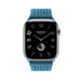 Bleu Jean 牛仔藍色 (藍色) Tricot Single Tour 錶帶，並展示 Apple Watch 錶面。