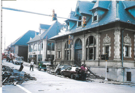 Damage from the F3 tornado that devastated Downtown Clarksville during the early morning hours of January 22, 1999