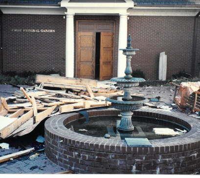 Damage from the F3 tornado that devastated Downtown Clarksville during the early morning hours of January 22, 1999