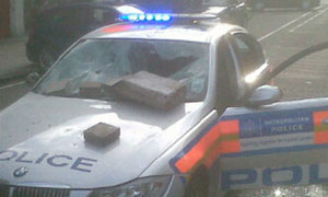 Vandalised police car in Enfield