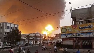Smoke and flames rise from a site in Hodeidah after an Israeli strike, July 20, 2024