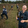 Upper Yarra Secondary College, Students- (left to right) Jess Wells, yr 11;  Aussie Rayner, yr 11 and Rylan Fulford, yr 12; and their teacher Marcus Cook. Viticulture students are releasing their first bottle of wine. 24th May 2024, The Age news Picture by JOE ARMAO