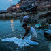 Clothes washed in the polluted Ganges River in Varanasi, India. 