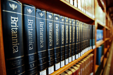 A set of the Encyclopaedia Britannica on the shelves of the New York Public Library.